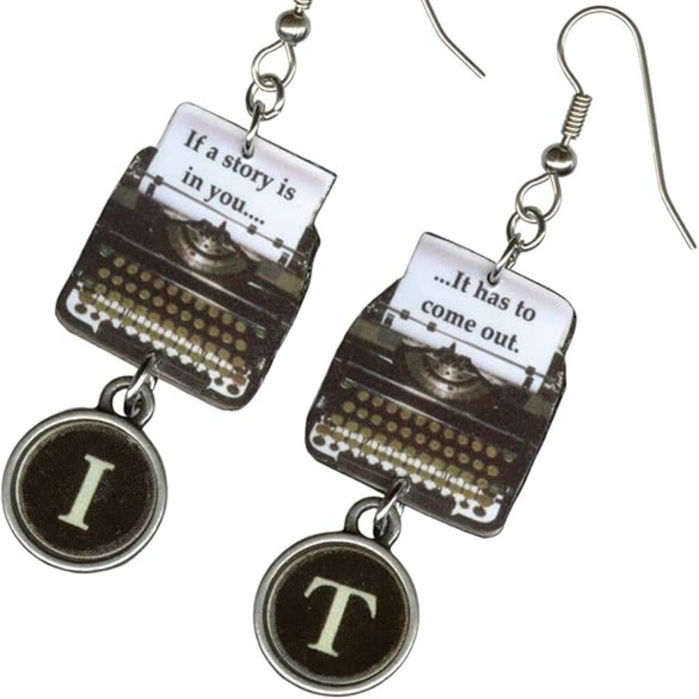 Author Writer Typewriter earrings keys Faulkner Quote - Picture 2 of 3